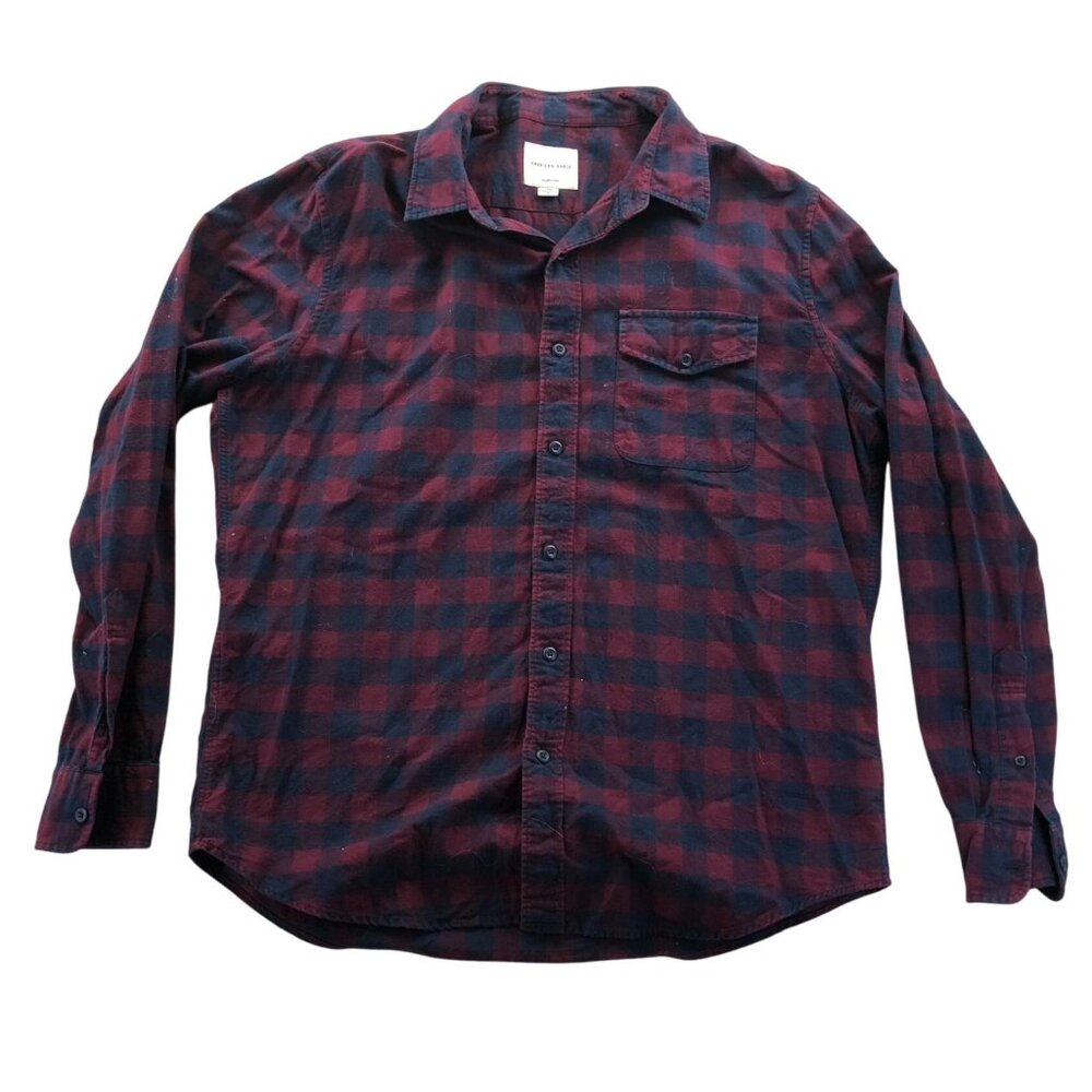 American Eagle Mens Shirt Large Red Plaid Classic Fit Western Button Up Casual